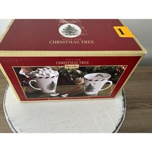 Spode Christmas Tree Peppermint Conical Mugs with spoons - Open box